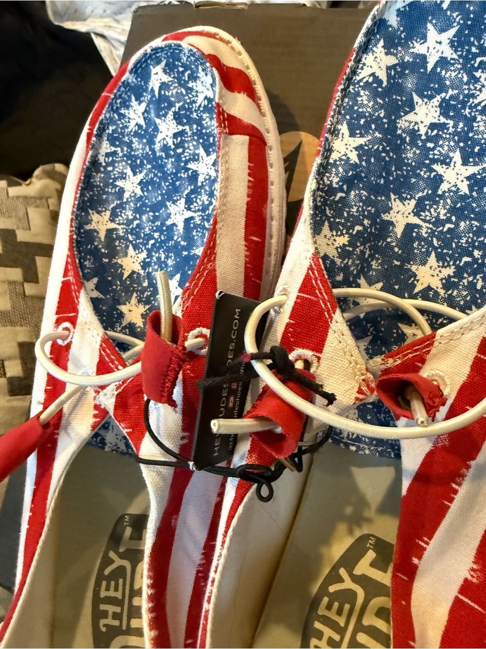 Hey Dude Men's Boat Shoes in Red, White & Blue Stars & Stripes